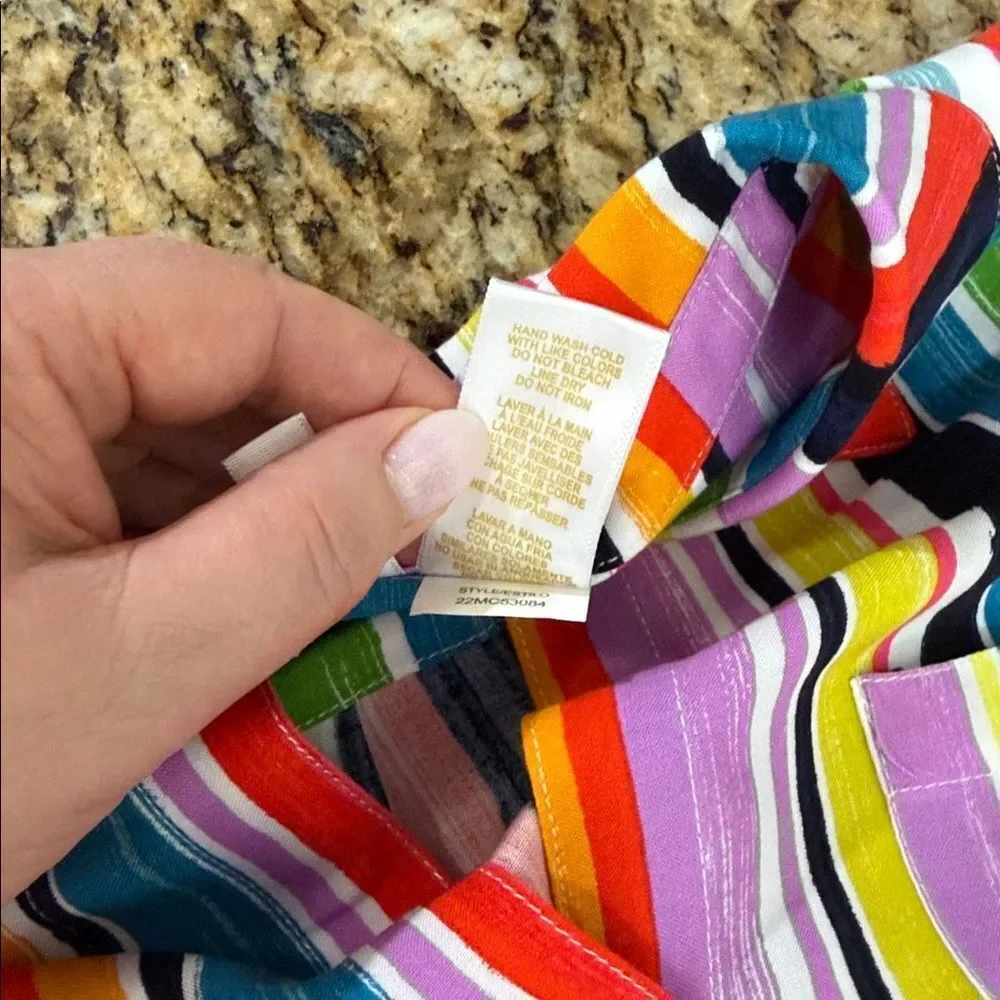 Anne Cole Colorful Striped Tunic Shirt Cover-Up Button Front Size XS